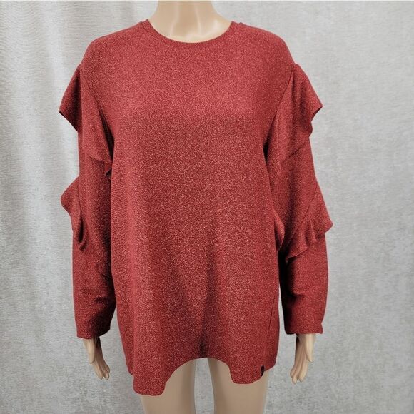 Scotch & Soda Rent Red Lurex Ruffle Top Long Sleeves Women's Size Large - Picture 4 of 12